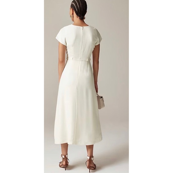 NEW! J. Crew Mathilde Midi Dress Luster Canvas Short Sleeve Cream Ivory SZ 2 - Picture 2 of 12